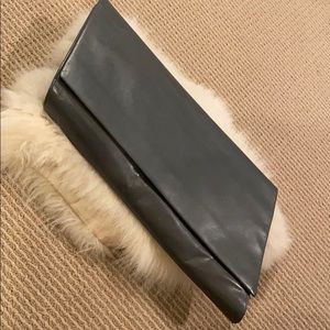 CHARLES JOURDAN VINTAGE GRAY CLUTCH VERY UNIQUE SHAPE 100% LEATHER